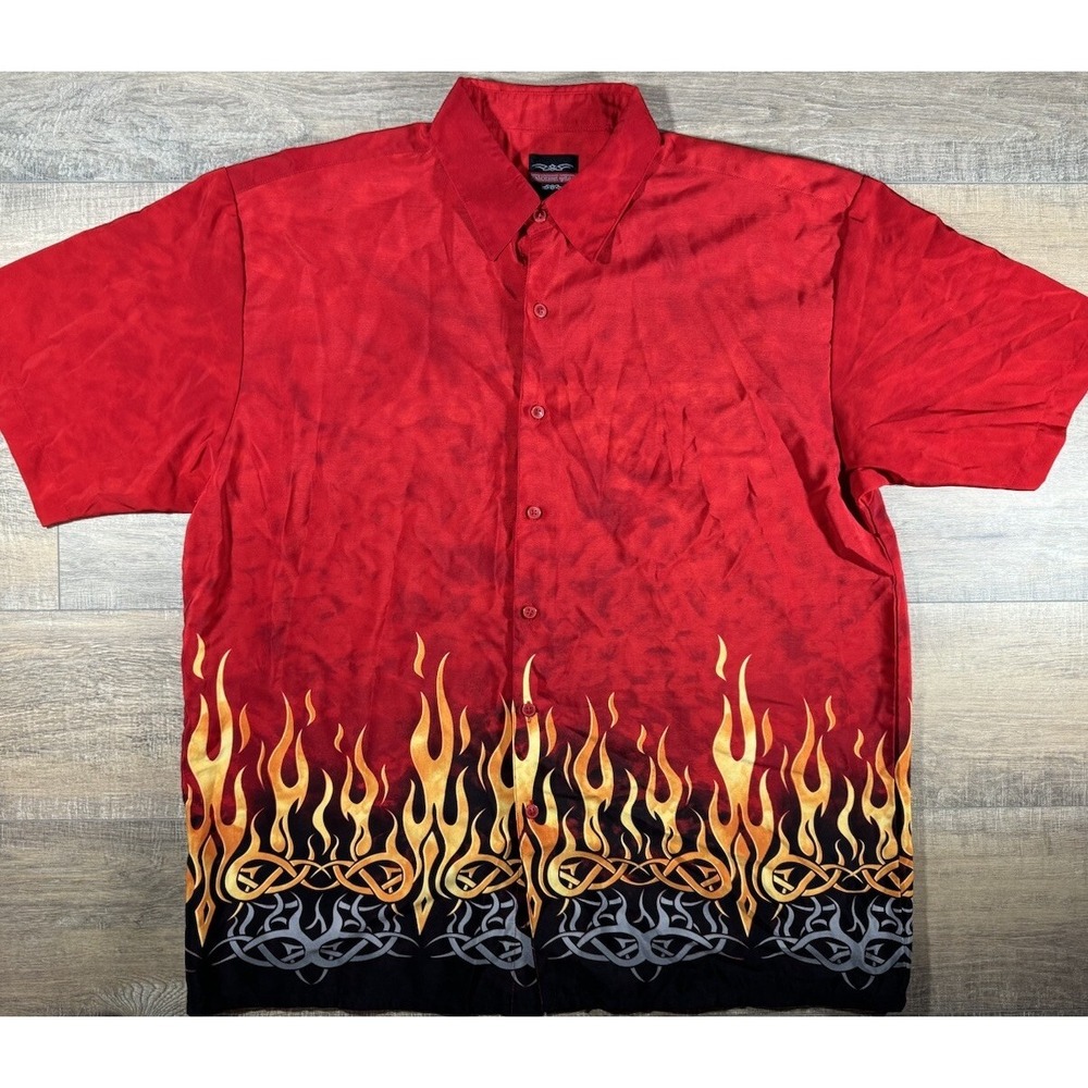Extreme Gear Red Flame Tribal Vintage 90s Y2K AOP Smoke Tattoo Mens XL Shirt